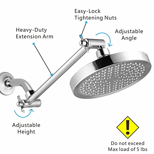 Shower Head Extension Arm - 11" Solid Brass Shower Arm with Universal Connection to Showerheads - Easily Adjustable The Height and Angle of The Rain or Handheld Shower heads (Chrome) - color: Chrome