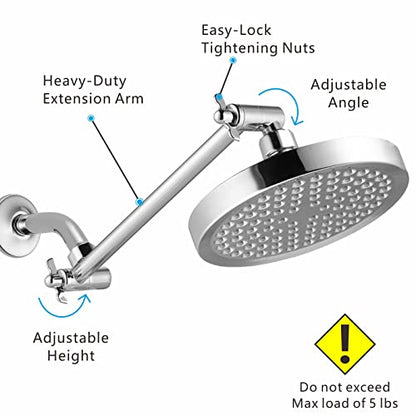 Shower Head Extension Arm - 11" Solid Brass Shower Arm with Universal Connection to Showerheads - Easily Adjustable The Height and Angle of The Rain or Handheld Shower heads (Chrome) - color: Chrome