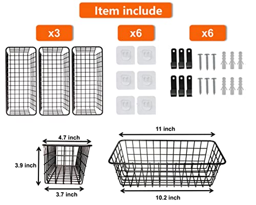 Joben Oligey 3 Set Hanging Wire Baskets ,Wall Mount Fruit Basket,No Drilling,Adhesive Small Metal Basket,Farmhouse Food Storage Mesh Bin Kitchen Pantry Laundry Bathroom Closet Garage RV ,Black - size: Black - Regular