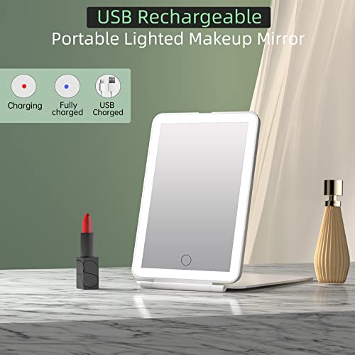 FUNTOUCH Rechargeable Portable Makeup Mirror with 72 LED Lights 1X/5X | Travel Lighted 1X/5X Magnification, 3 Color Lighting,Dimmable Touch Screen, Tabletop Folding Cosmetic Lights - color: Bright White