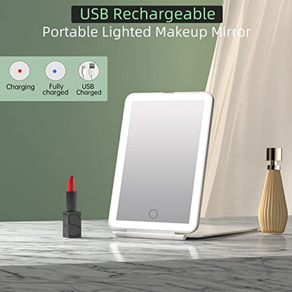 FUNTOUCH Rechargeable Portable Makeup Mirror with 72 LED Lights 1X/5X | Travel Lighted 1X/5X Magnification, 3 Color Lighting,Dimmable Touch Screen, Tabletop Folding Cosmetic Lights - color: Bright White