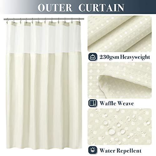 N&Y HOME Waffle Weave Shower Curtain with Snap-in Liner Set Cream, 71x72 | 12 Metal Hooks Included, Snap on/off Fabric Liner, Mesh Window, Washable, Hotel Style Cream Shower Curtain Set for Bathroom - color: Cream, size: 71"W x 72"L (Pack of 1)