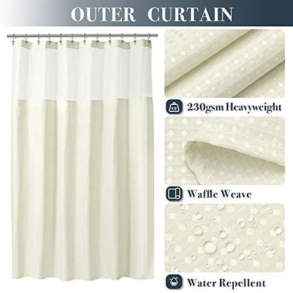 N&Y HOME Waffle Weave Shower Curtain with Snap-in Liner Set Cream, 71x72 | 12 Metal Hooks Included, Snap on/off Fabric Liner, Mesh Window, Washable, Hotel Style Cream Shower Curtain Set for Bathroom - color: Cream, size: 71"W x 72"L (Pack of 1)
