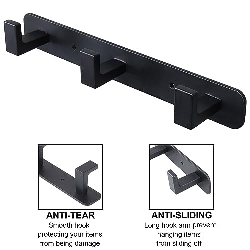 Coat Rack, Heavy Duty Stainless Steel 3 Tri Coat Hook Hanger, Wall Mounted Wall Hooks, Rustic Clothes Hook/Key Hook Rail for Bathroom Kitchen Entryway(2 Pack, 3 Hook Black) - color: Black, size: 3 Hook-2 Pcs