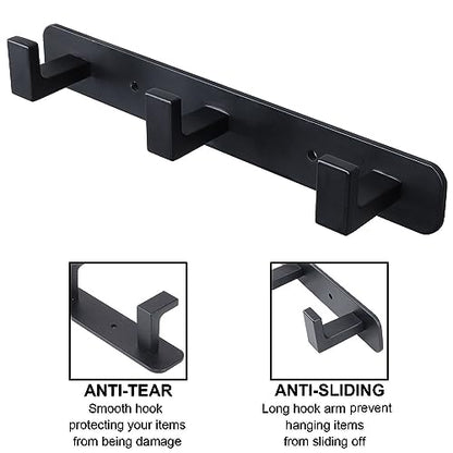 Coat Rack, Heavy Duty Stainless Steel 3 Tri Coat Hook Hanger, Wall Mounted Wall Hooks, Rustic Clothes Hook/Key Hook Rail for Bathroom Kitchen Entryway(2 Pack, 3 Hook Black) - color: Black, size: 3 Hook-2 Pcs