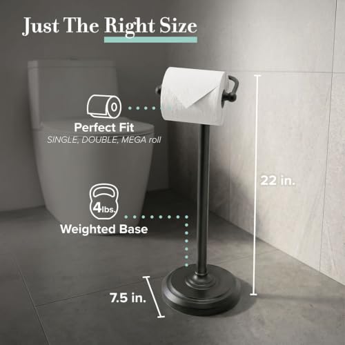 Gatco 1436MX Toilet Paper Holder Stand, Weighted Base, Matte Black, Freestanding Bathroom Floor Stand, 22 Inch - color: Matte Black