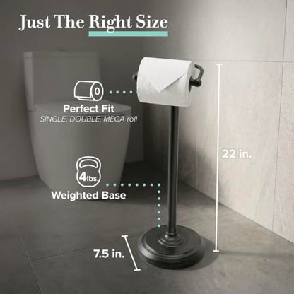 Gatco 1436MX Toilet Paper Holder Stand, Weighted Base, Matte Black, Freestanding Bathroom Floor Stand, 22 Inch - color: Matte Black