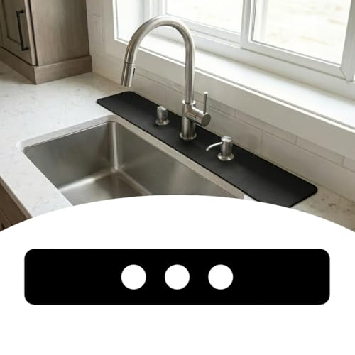 1PCS Kitchen Bathroom Faucet Mat for 3-Hole 8" Widespread Faucet, 30"x5.5" | Absorbent Splash Guard Fits Farmhouse, Vintage & Bridge Kitchen Vanity Faucets – Trimmable Drip Catcher for Irregular Sinks - size: 4''On Center 30''L