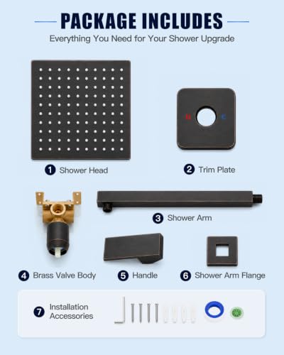 Heyalan 10 Inch Square Rain Shower Faucet Set with Valve, Oil Rubbed Bronze | Female-thread 1/2-inch NPT connections, SUS304 shower head, brass rough-in valve, single-handle control Shower Set - color: Bronze, size: 10 Inch Square Shower Head