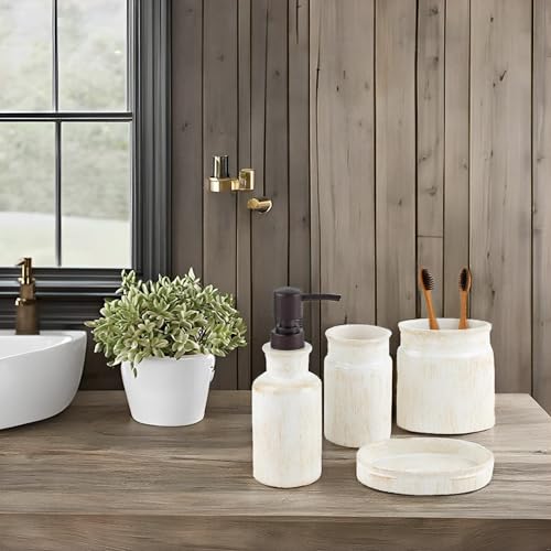 Creative Scents Rustic Luxe Beige 4 Piece Bathroom Accessories Set | Includes Soap Dispenser, Toothbrush Holder, Tumbler Cup & Soap Dish - style: 4 Piece Set