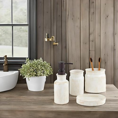 Creative Scents Rustic Luxe Beige 4 Piece Bathroom Accessories Set | Includes Soap Dispenser, Toothbrush Holder, Tumbler Cup & Soap Dish - style: 4 Piece Set