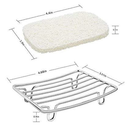 Bar Soap Dish Holder for Shower Bathroom Stainless Steel Rust Proof Self Draining with White Soap Saver Pad - color: White-rectangular 1p