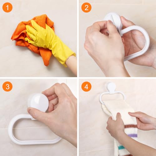 2pcs Self-Adhesive Towel Ring for Bathroom Easy No-Drill Installation Hand Towel Holder with Minimalist White Design Wall Mount Wash Cloth Rack for Kitchen and Bath