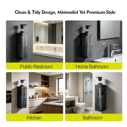 Wall Mounted Lockable Shampoo and Conditioner Dispenser | 17oz Large Pump Head No Drill Refillable ABS Plastic Bottle For Bathroom Shower Commercial Use Black 1 Pack - color: Black, size: 1