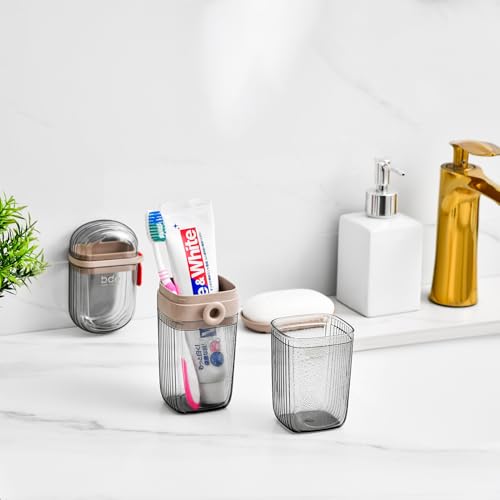 VITVITI Gray Toothbrush Travel Case, Portable Leakproof Travel Soap Container Dish Tray, 7.88 inch Toothpaste Toothbrush Holder with Cover for Trip/Bathroom/Camping - color: Clear