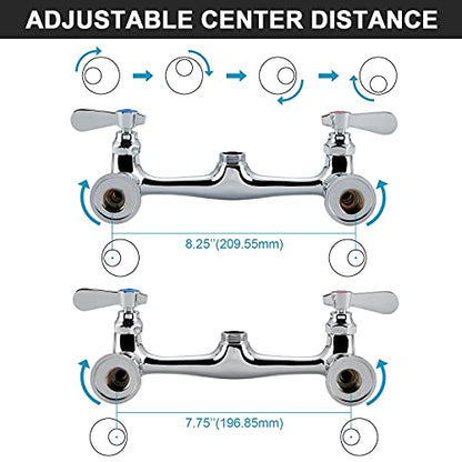Commercial Sink Faucets with Sprayer 25 Inches Wall Mount Kitchen Faucet with Pull Down Pre-Rinse Sprayer and 10" Swivel Spout 8 Inch Center Compartment Sink Faucet - size: Wall 25 Inches
