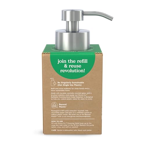 Grove Co. Glass Foaming Hand Soap Dispenser with Stainless Steel Pump, 12oz | Pair with our Foaming Soap Refills; Stainless Steel Pump; No plastic waste; Reusable dispenser - color: Clear, size: 12 Ounce