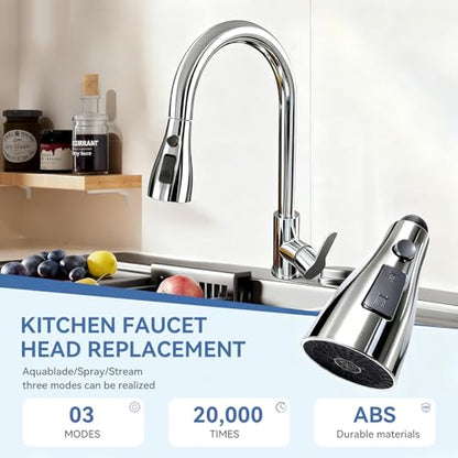 Kitchen Faucet Head Replacement with 3 Modes, Pull Down Spray Head for Kitchen Faucet, Kitchen Sink Sprayer Replacement Compatible with Moen, American Standard, Kohler Faucets - color: Chrome