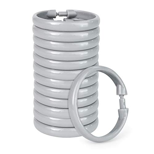 Shower Curtain Rings-12 Pack- Plastic Shower Curtain Hooks O-Shaped Rings Hook Glide Easily on Bathroom Shower Rod(Grey)