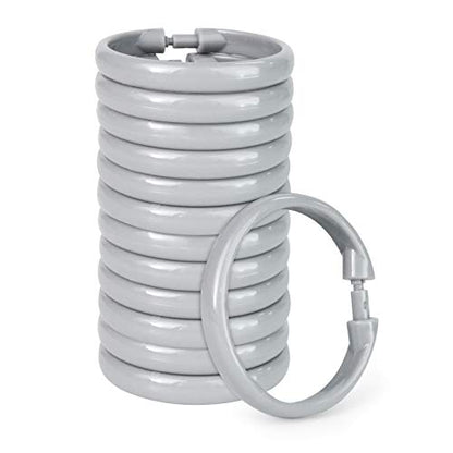 Shower Curtain Rings-12 Pack- Plastic Shower Curtain Hooks O-Shaped Rings Hook Glide Easily on Bathroom Shower Rod(Grey)