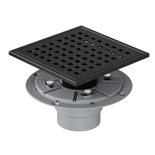 Neodrain 6 Inch Matte Black Square Shower Drain Kit-Low Profile & PVC Base | cUPC Certified 304 Stainless Steel Removable Shower Floor Drain Cover Grate with PVC Drain Base for Bathroom,Kitchen - color: Matte Black, size: 6 In