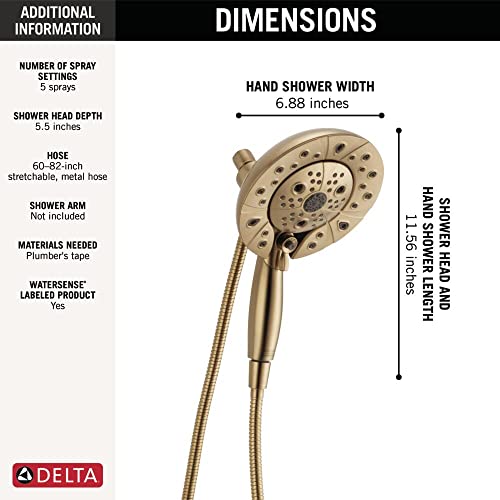 Delta Faucet 5-Spray In2ition Dual Shower Head with Handheld Spray, H2Okinetic Gold Shower Head with Hose, Showerheads, Handheld Shower Heads, Magnetic Docking, Champagne Bronze 58480-CZ-PK - color: Champagne Bronze