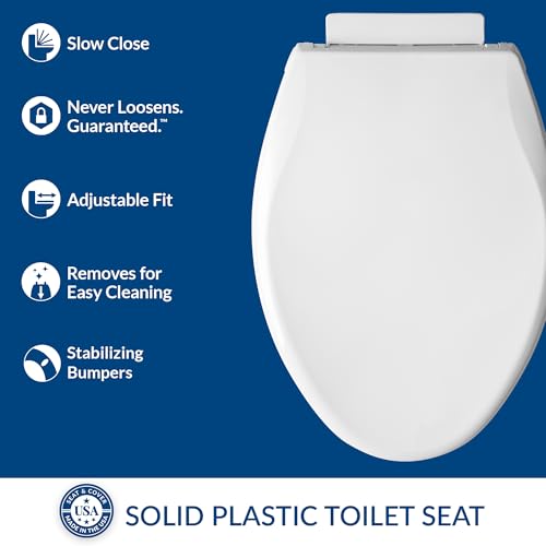 Mayfair Preston Easy to Clean Single Hinge Toilet Seat, Modern Slow Close Plastic Toilet Seat, Made in USA, Elongated, White - size: Elongated