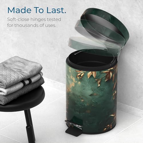 Sanilo Small Bathroom Trash Can with Lid [1.3 Gallon] - Lidded Tiny Trashcan for Garbage - Mini Metal Bin with Soft Closing Mechanism - Bath Room Accessoire Wastebin with Inner Bucket (Greego) - color: Greego