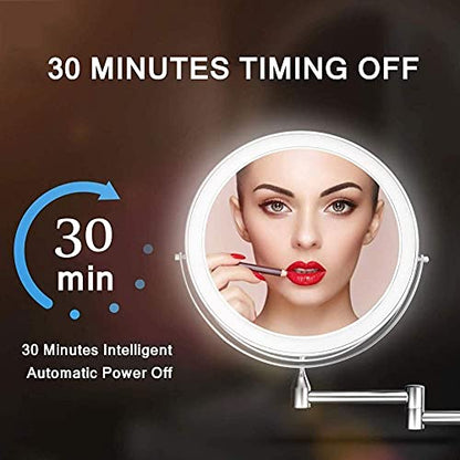 8'' Wall Mounted Makeup Mirror Black USB Rechargeable Double Sided with 3 Tones LED Lights 1x/5x Magnifying Bathroom Mirror for Shaving Extendable Arm Touch Control1X/5X