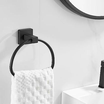 Leyden Black Toilet Paper Holder Towel Ring, Matte Bathroom Hand Towel Holder Toilet Roll Holder, Modern Bath Hardware Set Wall Mounted Stainless Steel 2 Pieces - color: Black Square Bottom