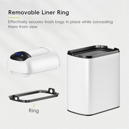 EKO Astro Slim Sensor Trash Can, 10L / 2.6 Gallon Touchless Garbage Bin with Soft-Close Retractable Wing Lid, Motion Sensor Stainless Steel Garbage Can for Bathroom, Kitchen, Office, Waterproof, White - size: Astro 10L-Matte White
