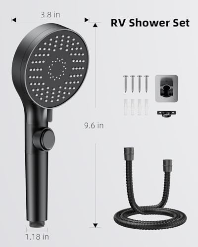 RV Shower Head with Stainless Steel Hose, 5 Mode High Pressure Shower Head with Handheld On Off Switch, Camper Shower Head Replacement for RV, Travel Trailer, Motorhome, RV Accessories Part, Black - color: Black