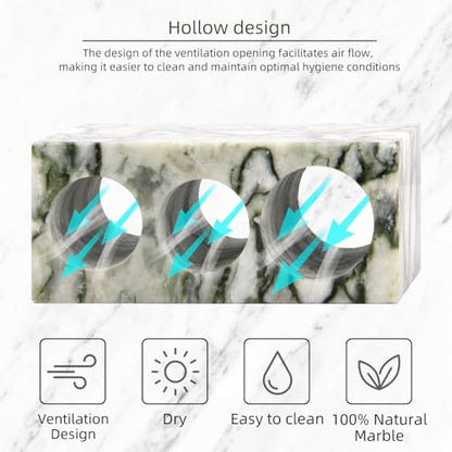 Natural Marble Toothbrush Holder, Green Emerald, 3 Slots | Large Bathroom Organizer Countertop, Ventilation Design, Stone Toothbrush and Toothpaste Stand, Non-Slip Silicone Pads - color: Green Emerald, size: 3 Slots