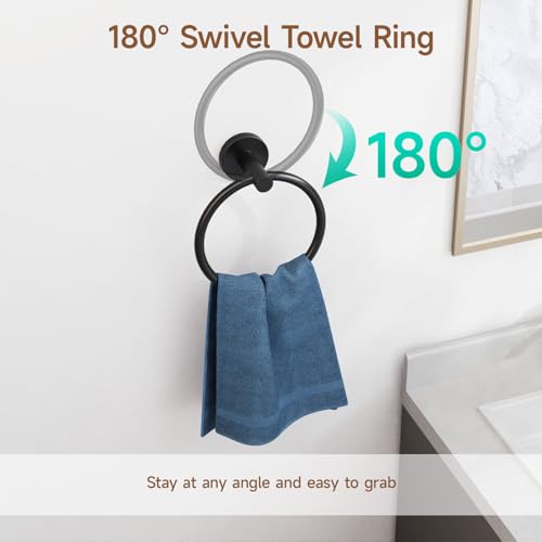 Matte Black Towel Ring | Hand Towel Holder for Bathroom Wall Mounted, Durable 304 Stainless Steel, Modern Style - color: Matte Black