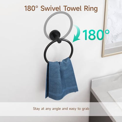 Matte Black Towel Ring | Hand Towel Holder for Bathroom Wall Mounted, Durable 304 Stainless Steel, Modern Style - color: Matte Black