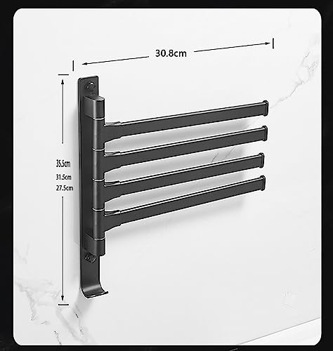 Swivel Towel Rack 180° Towel Rack/Black Rotating Towel Bar Movable Wall Hanging Punch/Free Punch Dual-use Bathroom Storage Rack 2/4/5/arm Towel Holder (Color : Black3 Rod) - color: Black3 Rod