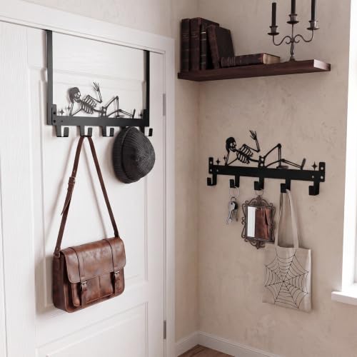 Kathfly Skull Over the Door Hooks Towel Hooks Heavy Duty Hanging Towel Rack Over Door Hanger, 5 Coat Hanger for Bedroom Bathroom Kitchen - color: Black, style: Skull