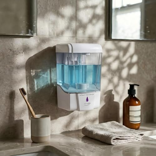 4 Pack Automatic Soap Dispenser Touchless 600 ml / 20 oz Wall Mount Hand Sanitizer Dispenser Sensor Hand Soap Pump for Commercial Place Bathroom Offices Home Kitchen Hotel (White) - color: White