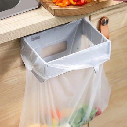 Foldable Wall-Mounted Trash Rack – No Drill Collapsible Hanging Garbage Bag for Cabinet Doors Table Sides Kitchen Bathroom Office ﻿ (Grey) - color: Grey