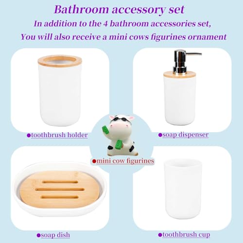 White Bathroom Accessories Set Complete Toothbrush Holder Toothbrush Cup Soap Dish Soap Dispenser Rustic Farmhouse Bathroom Decor Essentials Kit (White) ystz-001 - size: white