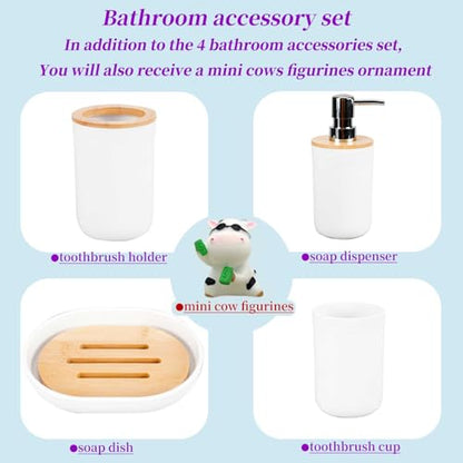 White Bathroom Accessories Set Complete Toothbrush Holder Toothbrush Cup Soap Dish Soap Dispenser Rustic Farmhouse Bathroom Decor Essentials Kit (White) ystz-001 - size: white