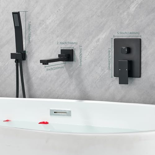 DASAN Swiveling Wall Mount Tub Filler Faucet Set with Hand Held Shower, Matte Black Modern Creative Bathtub Faucet Wall Mounted Bath Tub Faucet with High Flow Rough in Valve, SA-TF05WH-MB - color: Matte Black