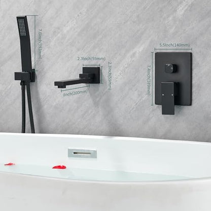 DASAN Swiveling Wall Mount Tub Filler Faucet Set with Hand Held Shower, Matte Black Modern Creative Bathtub Faucet Wall Mounted Bath Tub Faucet with High Flow Rough in Valve, SA-TF05WH-MB - color: Matte Black