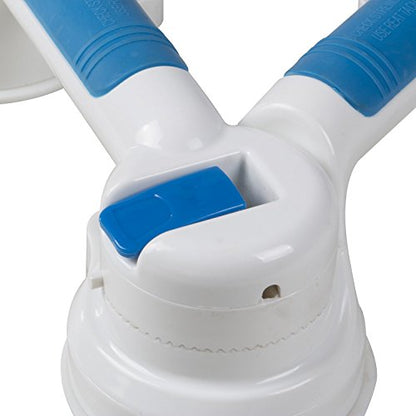 PCP Multi-Positional 180° Suction Grip Bathtub & Shower Handle with Color Lock Indicators, White, Blue/White - size: Multi-Positional Style