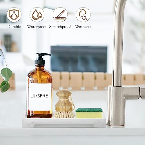 Luxspire Marble Tray for Soap Dispenser Perfume Jewelry, S, Marble White | 11 x 4 inch, non-slip waterproof resin, easy wipe clean, fits bath kitchen vanity, holds jewelry toiletries soap - color: B - White Marble, style: Small