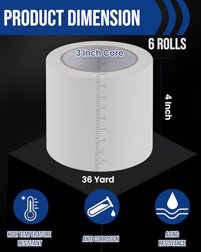 Lichamp 6 Rolls Vinyl Tape, Premium Safety Marking and Traffic Floor Marking Tape, Bundling, Social Distancing, 4 Inch x 36 Yards per Roll, 216 Total Yards, White - color: White