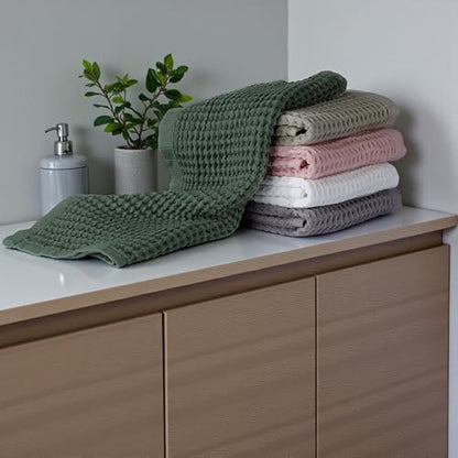 DEMMEX Organic Cotton Waffle Turkish Hand Towels for Bathroom & Kitchen, Large 20x30 in, 100% Oeko-TEX Certified Ultra Soft Turkish Cotton, Lightweight Quick Dry Waffle Weave, Set 2 (Beige/Light Tan) - color: Beige/Light Tan