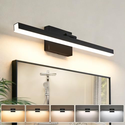 IZORRO Modern Bathroom Vanity Light 24 inch, Rotatable, 16W Dimmable Led Bathroom Light Fixture Over Mirror, Black Vanity Light Bar (5 Color Temperature) - color: Black-5CCT, size: 24 inch