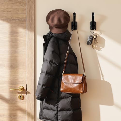 Coat Hooks Heavy Duty - Metal Wall Hooks Wall Mount with Concealed Screw Design Matte Black Hooks for Hanging Towel, Key, Robe, Scarf, Entryway Closet Mudroom Bathroom (4, Black)