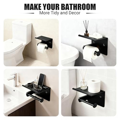 Matte Black Toilet Paper Holder with Shelf, SUS304 Stainless Steel Rustproof Wall Mount Toilet Paper Roll Holder, Screw Bathroom Toilet Paper Holder for Kitchen, Washroom, RV - color: Matte Black